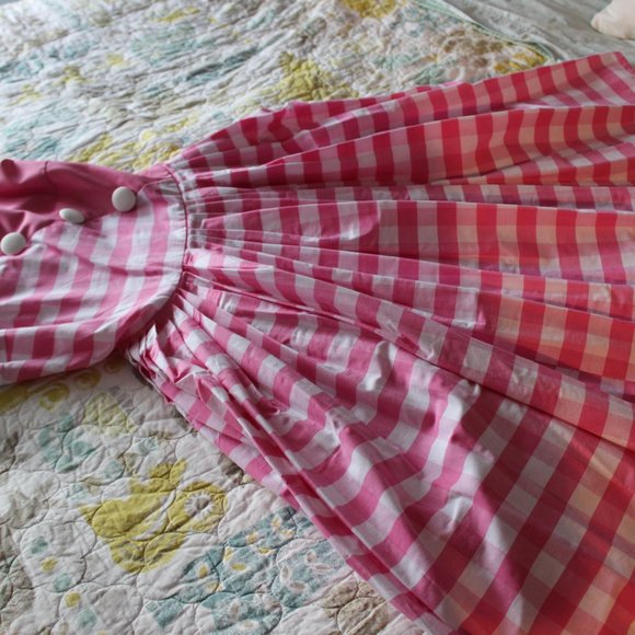 Unique Vintage Pink Gingham Midi Dress - Picture 4 of 7